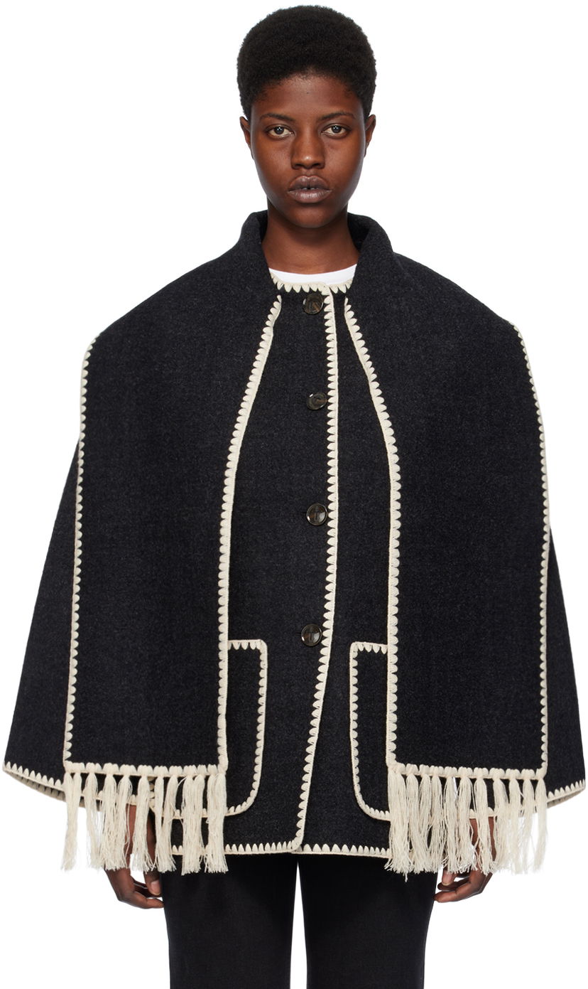 Šala TOTEME Embroidered Wool-Blend Cape Črna | 221-117-709