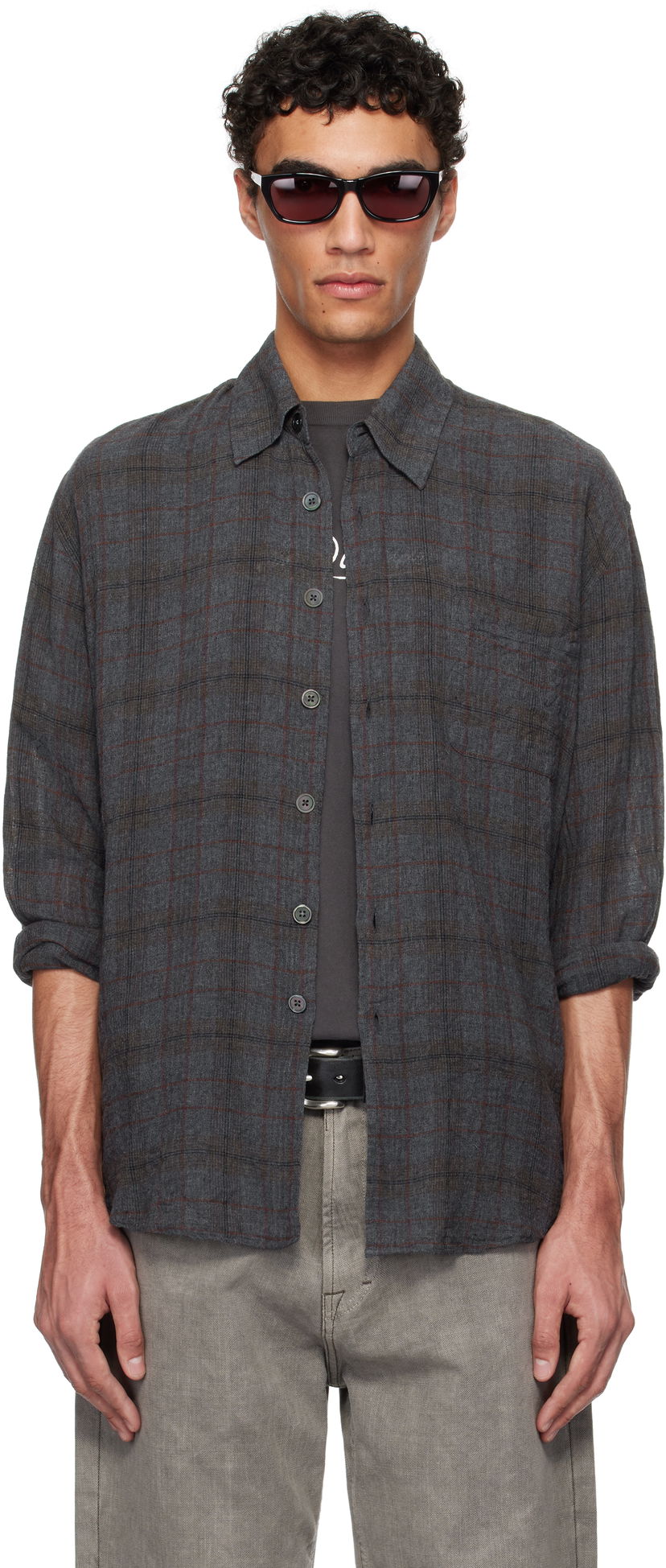 Srajce OUR LEGACY Our Legacy Above Check Linen Shirt Siva | M2252ASB