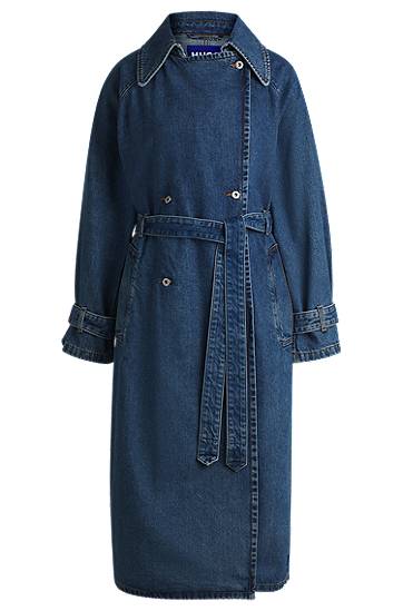 Trenčkot BOSS Double-Breasted Denim Trench Coat Modra | 50532056