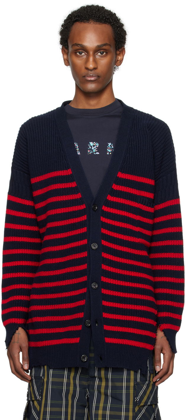Pleteni pulover Marni Stripe Cardigan Rdeča | CDMG0127Q0 UFC532