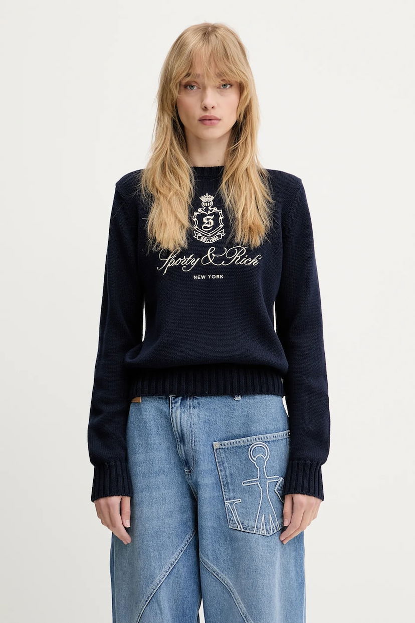 Pleteni pulover Sporty & Rich Sporty & Rich Vendome Knitted Sweater Mornarica | WS065606205BL106