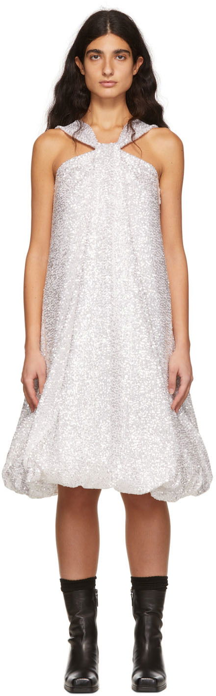 Obleke We11done We11done Sequin Bubble Dress Kovinski | WD-OP1-22-182-W-WH