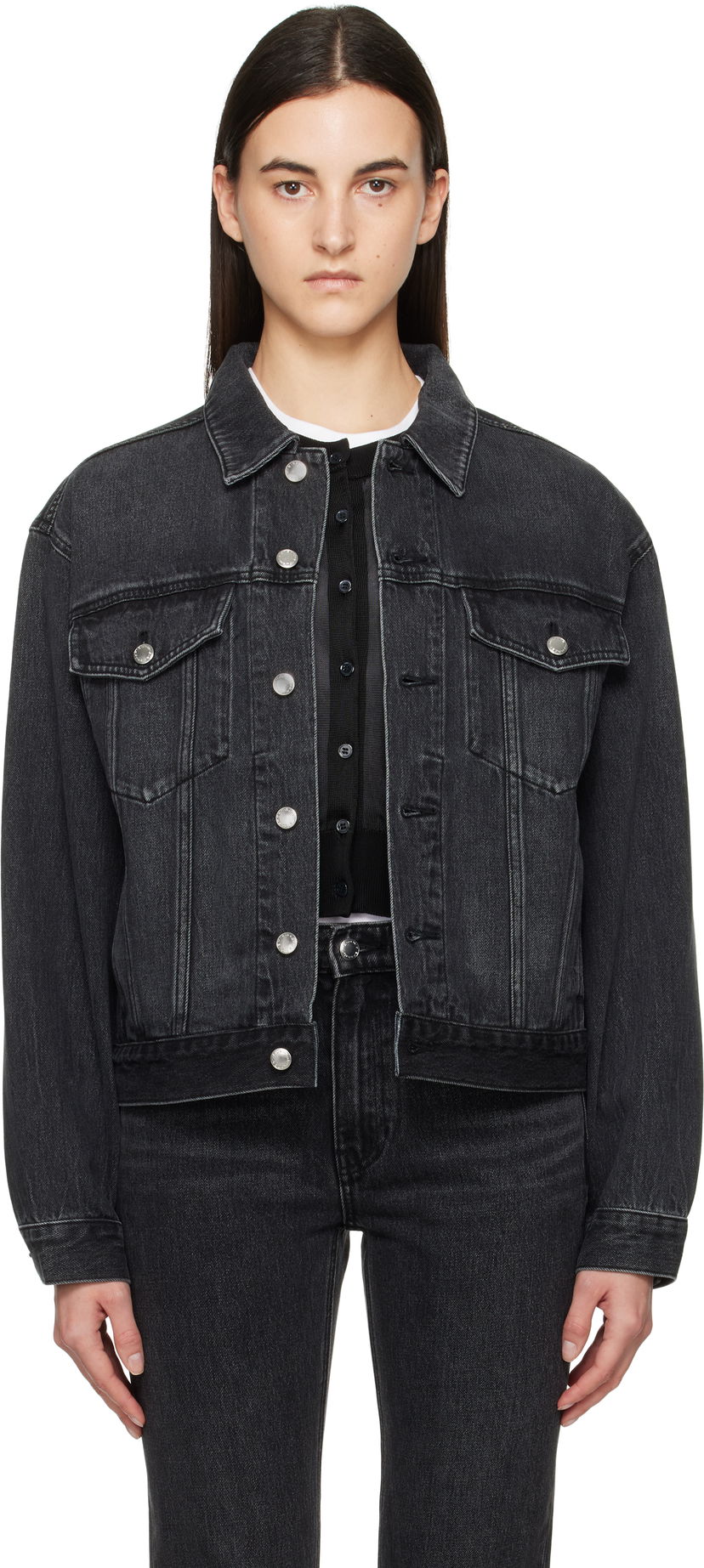 Jakna Alexander Wang Oversize Trucker Denim Jacket Črna | 4DC1252582