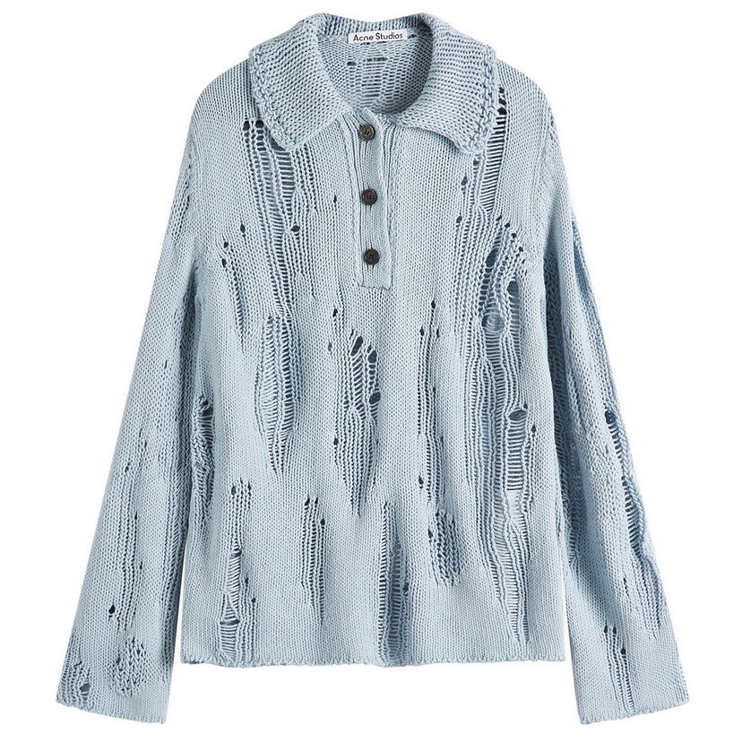 Pleteni pulover Acne Studios Acne Studios Kummer Open Knit Polo Sweater, Size Large Modra | A60566-228