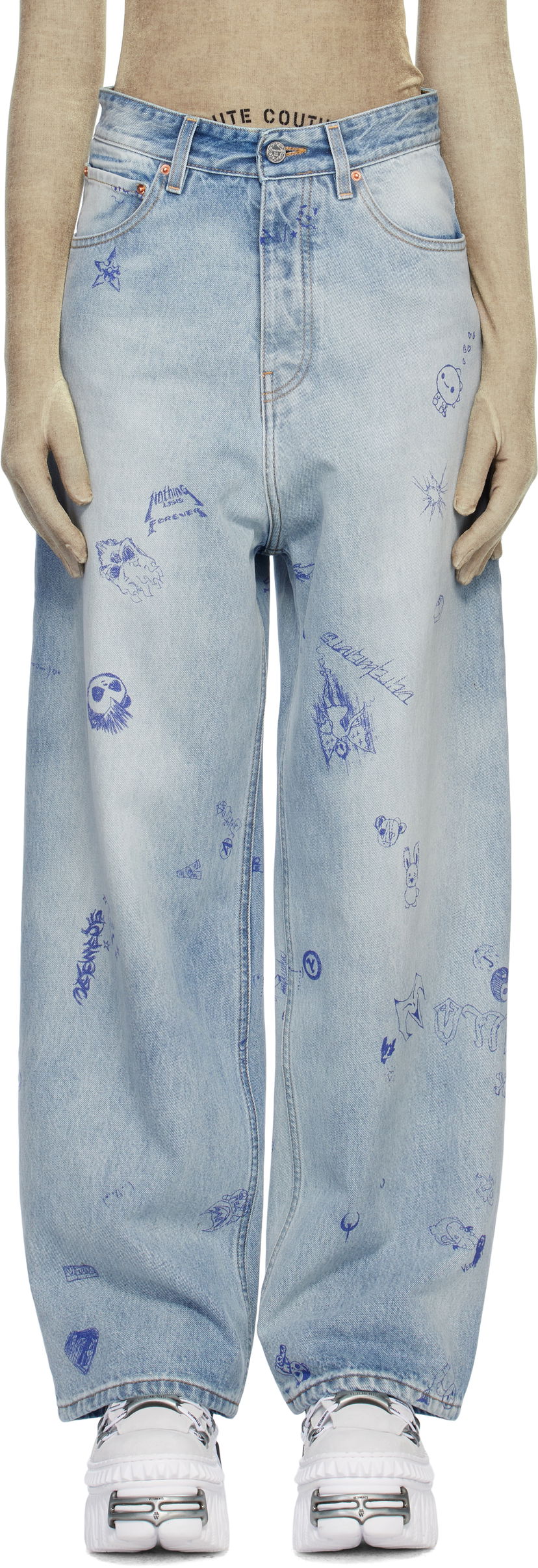 Kavbojke VETEMENTS Vetements Scribbled Baggy Jeans Modra | UA66PA550L