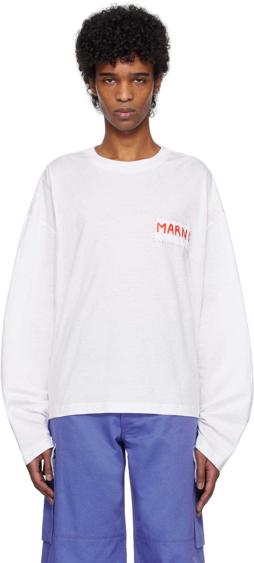 Majica Marni Marni Logo Patch Long Sleeve T-Shirt Bela | HUMU0325X1 UTC446