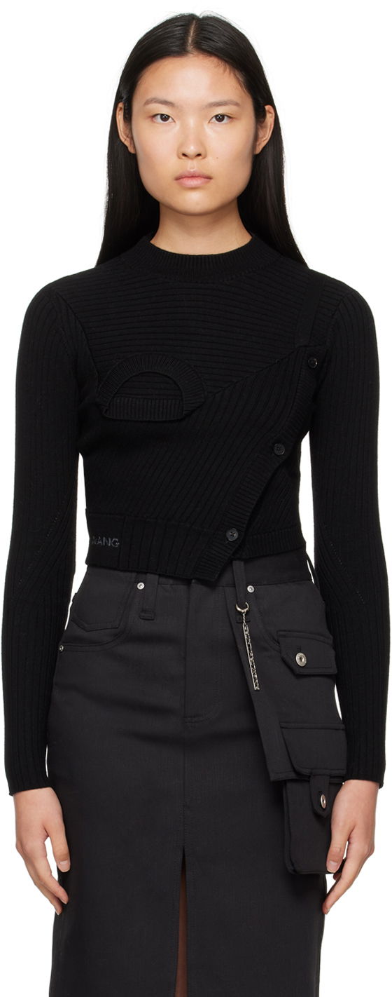 Pleteni pulover Feng Chen Wang Feng Chen Wang Ribbed Asymmetric Sweater Črna | FWF16KT02B