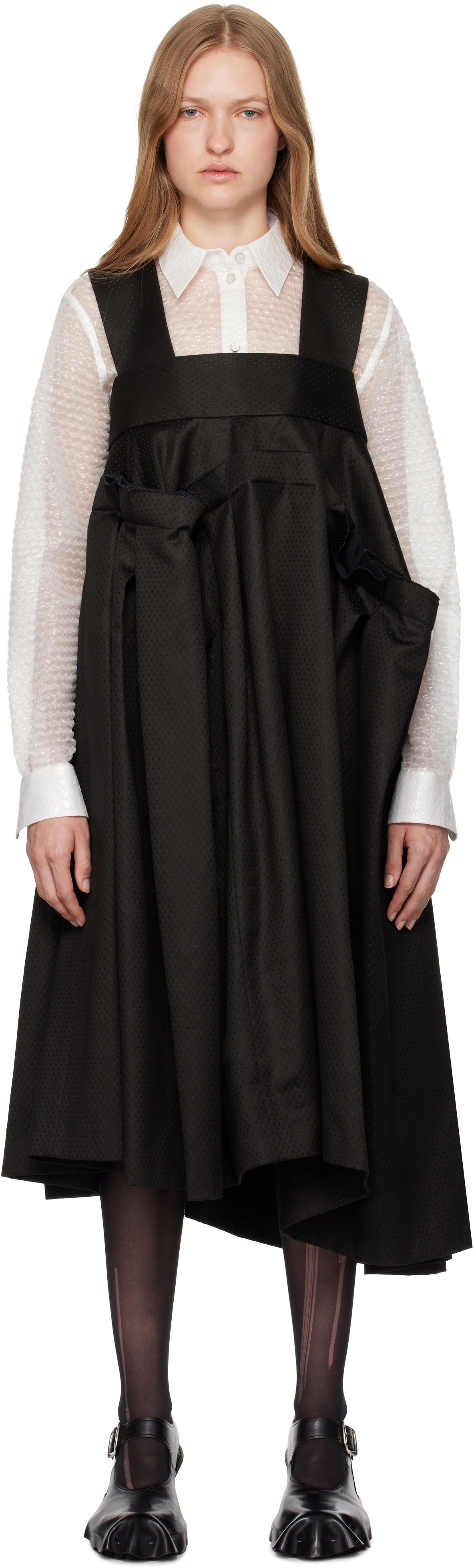 Obleke Comme des Garçons Cotton Rayon Dots Midi Dress Črna | GN-A006-051, 0