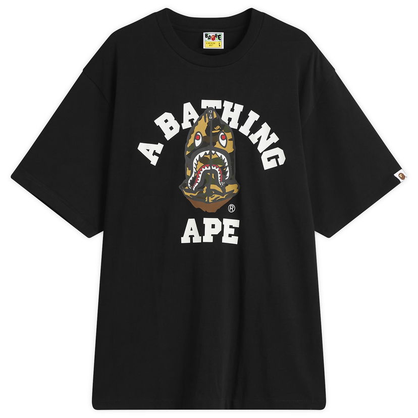 Majica BAPE 1st Camo Shark Seijin College T-Shirt Črna | 001TEL801316M-BLK