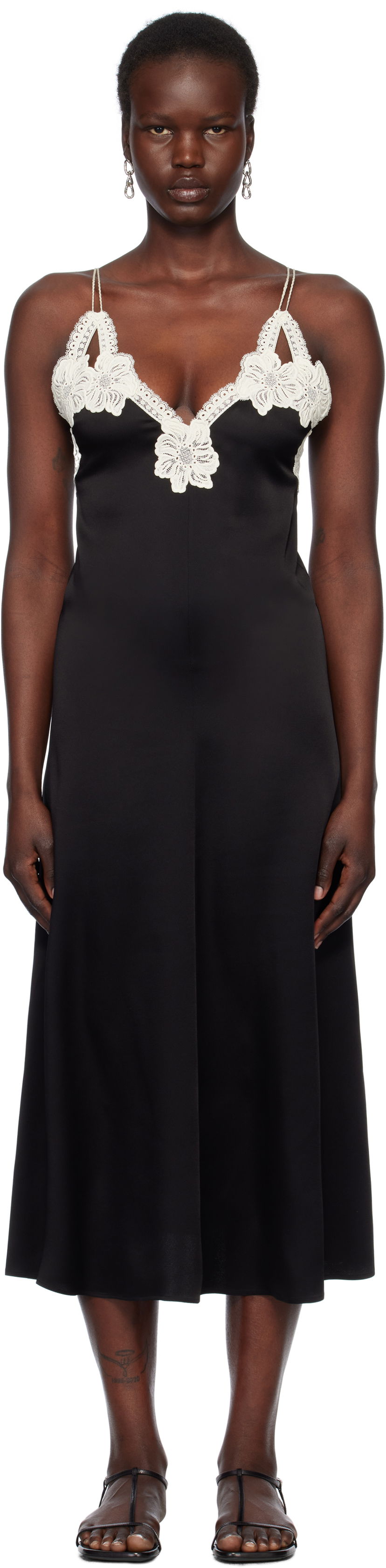 Obleke Jil Sander Jil Sander Lace Trim Slip Midi Dress Črna | J02CT0468_J76018