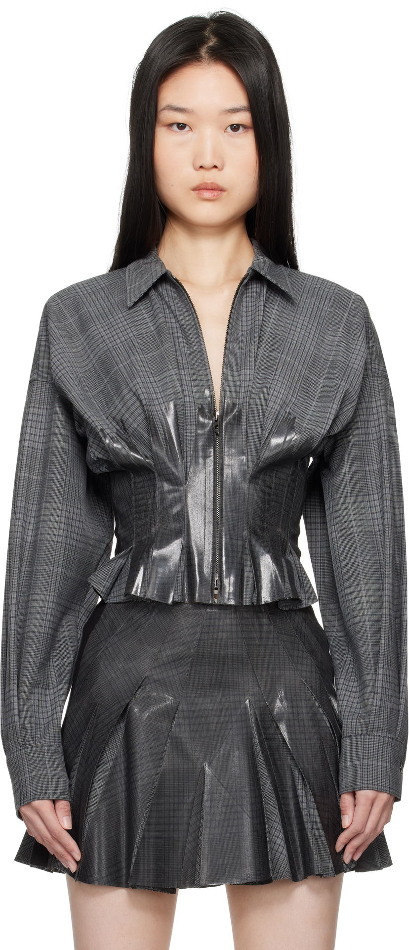 Krila Diesel Plaid Zip-Up Jacket Siva | A16549 0HQAG
