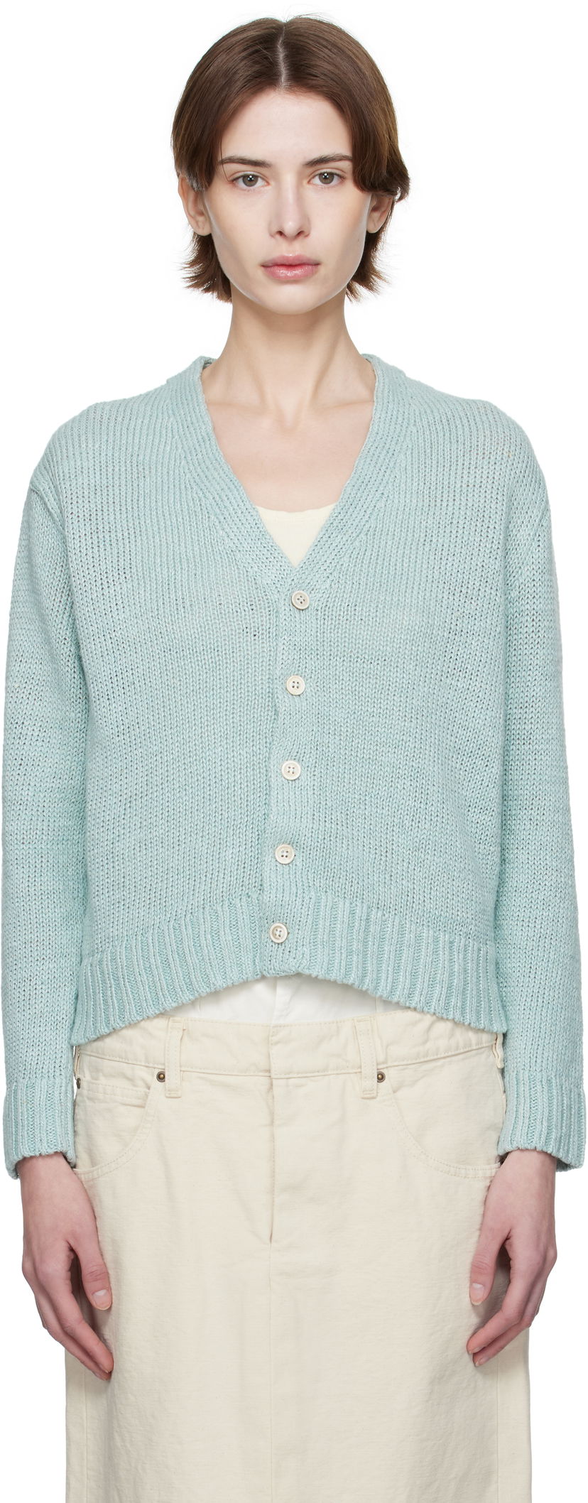 Pleteni pulover Maison Margiela Maison Margiela Hemp Knit Cropped Cardigan Zelena | S51HP0017 M13100