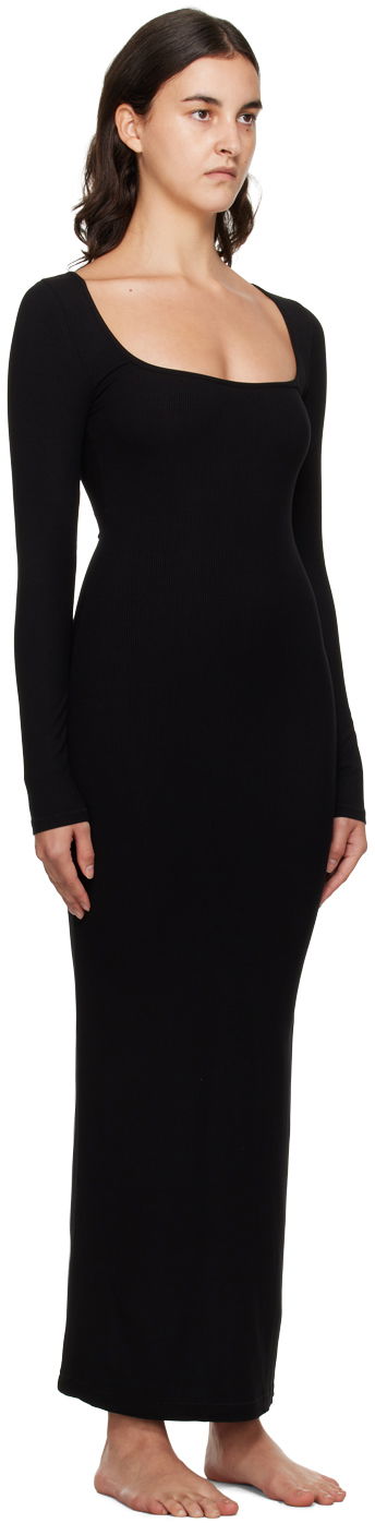 Obleke SKIMS SKIMS Soft Lounge Long Sleeve Maxi Dress Črna | AP-DRS-1701, 1