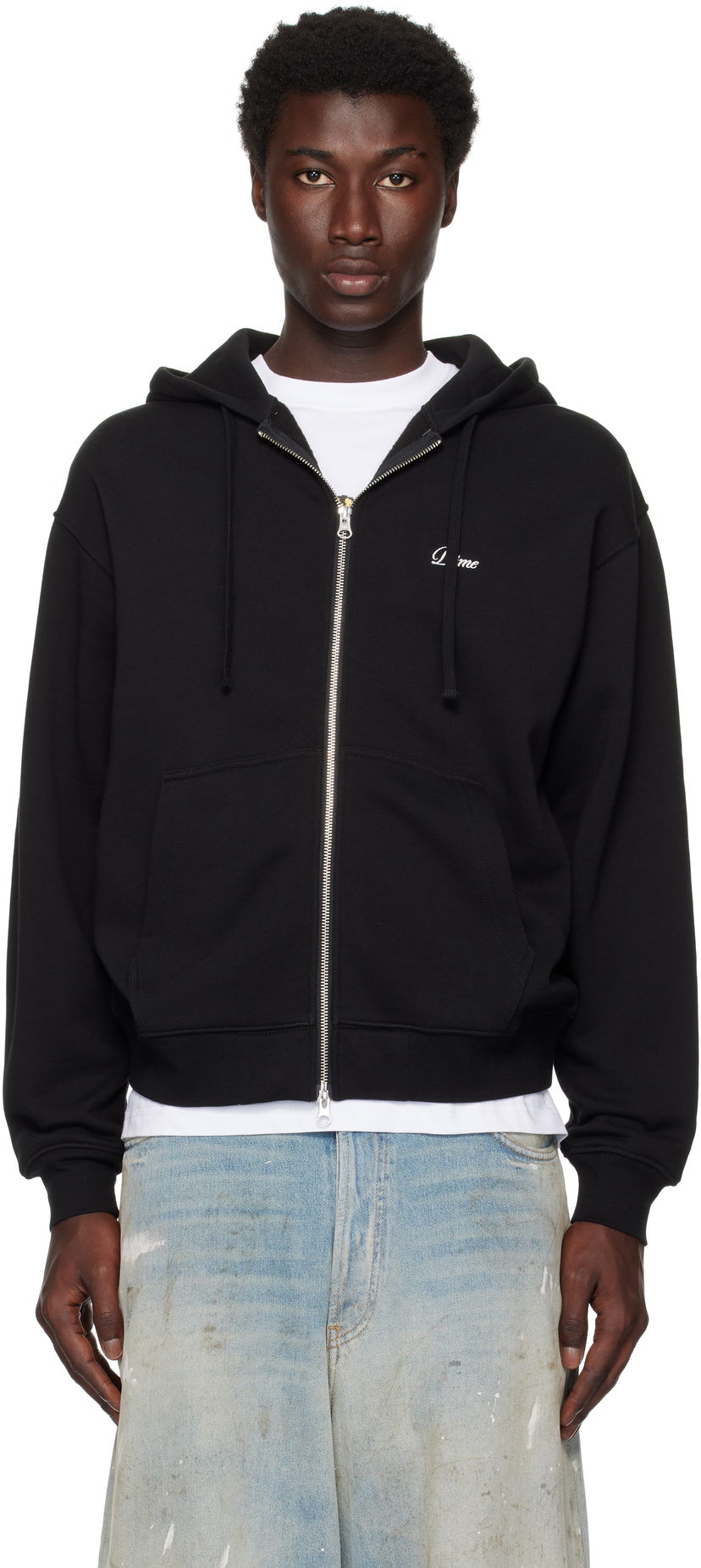 Pulover Dime Cursive Small Logo Zip Hoodie Črna | DIMESU2549BLK