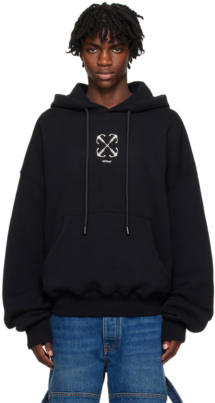 Pulover Off-White Black Embroidered Logo Hoodie Črna | OMBB118F23FLE0101001