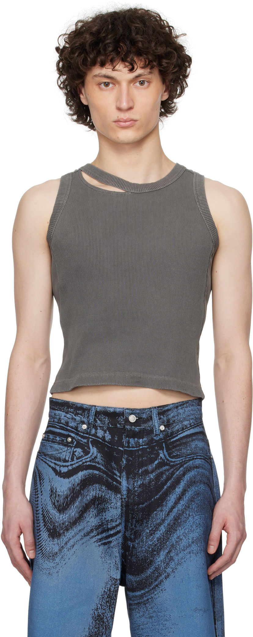 Majica brez rokavov Camper Camperlab Ribbed Cutout Tank Top Siva | AU00030-001