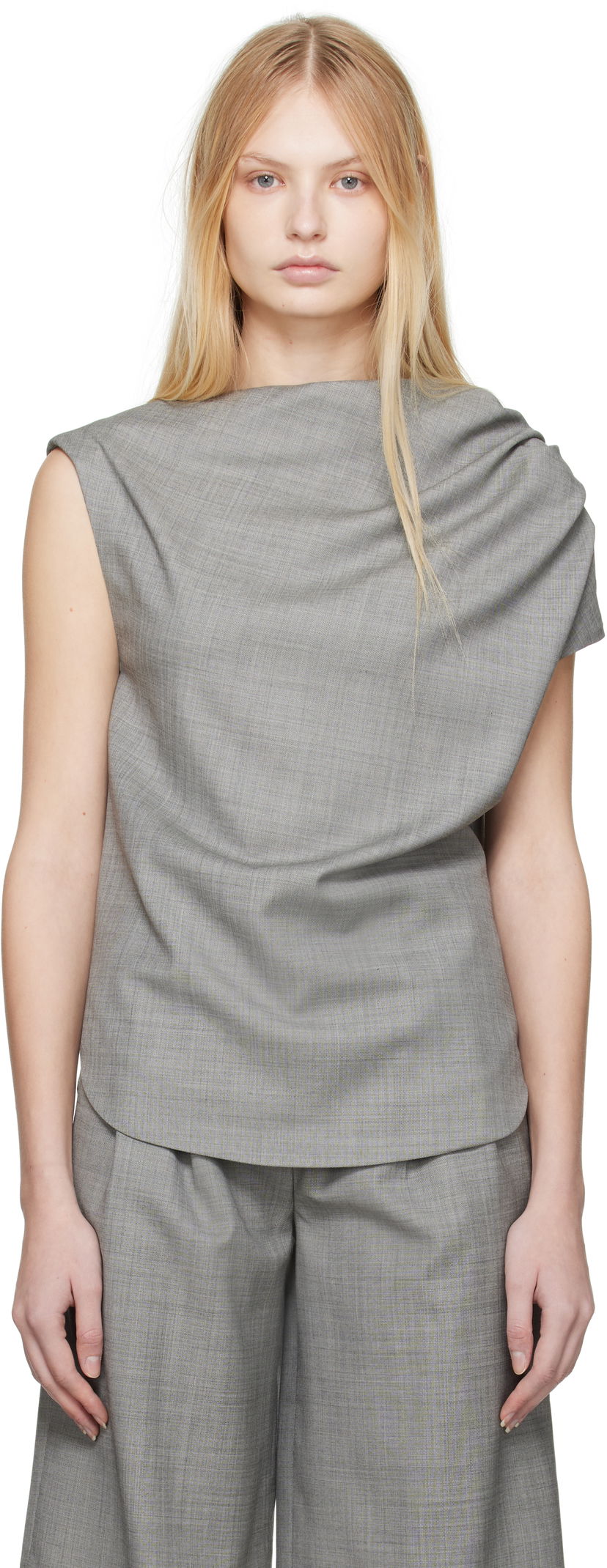 Majice in brezrokavniki Loulou de Saison Loulou de Saison Lyra Draped Blouse Siva | LYRA