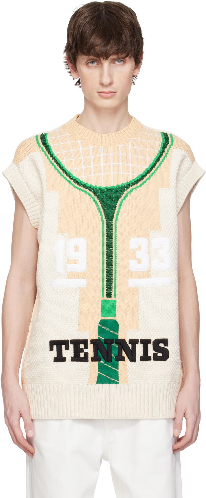 Pleteni pulover Lacoste Runway Graphic Tennis Sweater Vest Bež | AH6751
