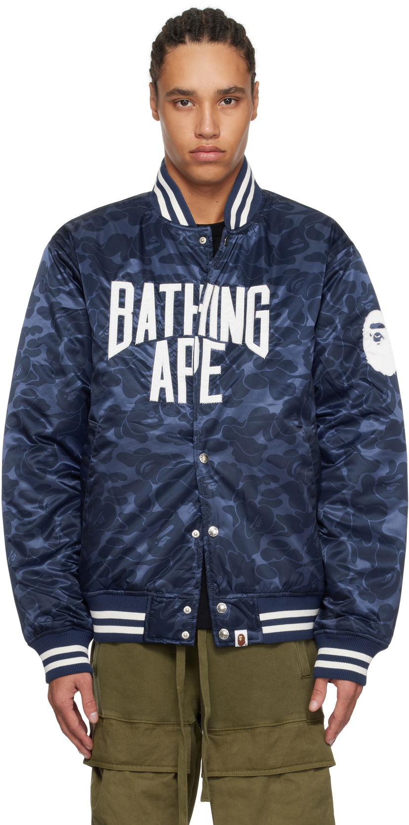 Bomber jakna BAPE A Bathing Ape Camo Varsity Bomber Jacket Mornarica | 001HJK801005M