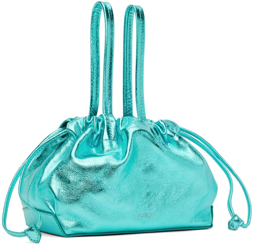 Torbica BY FAR BY FAR Malmo Mini Metallic Leather Drawstring Bag Turkizna | 23SSMLMOAQAMED, 1