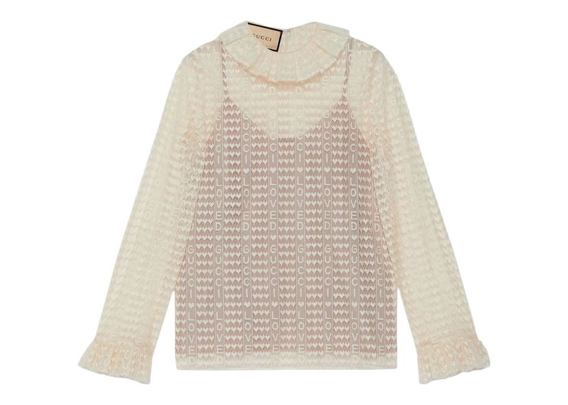 Pleteni pulover Gucci Lovelight Lace Cardigan Beige Bež | 707677 ZAJ7X 9303