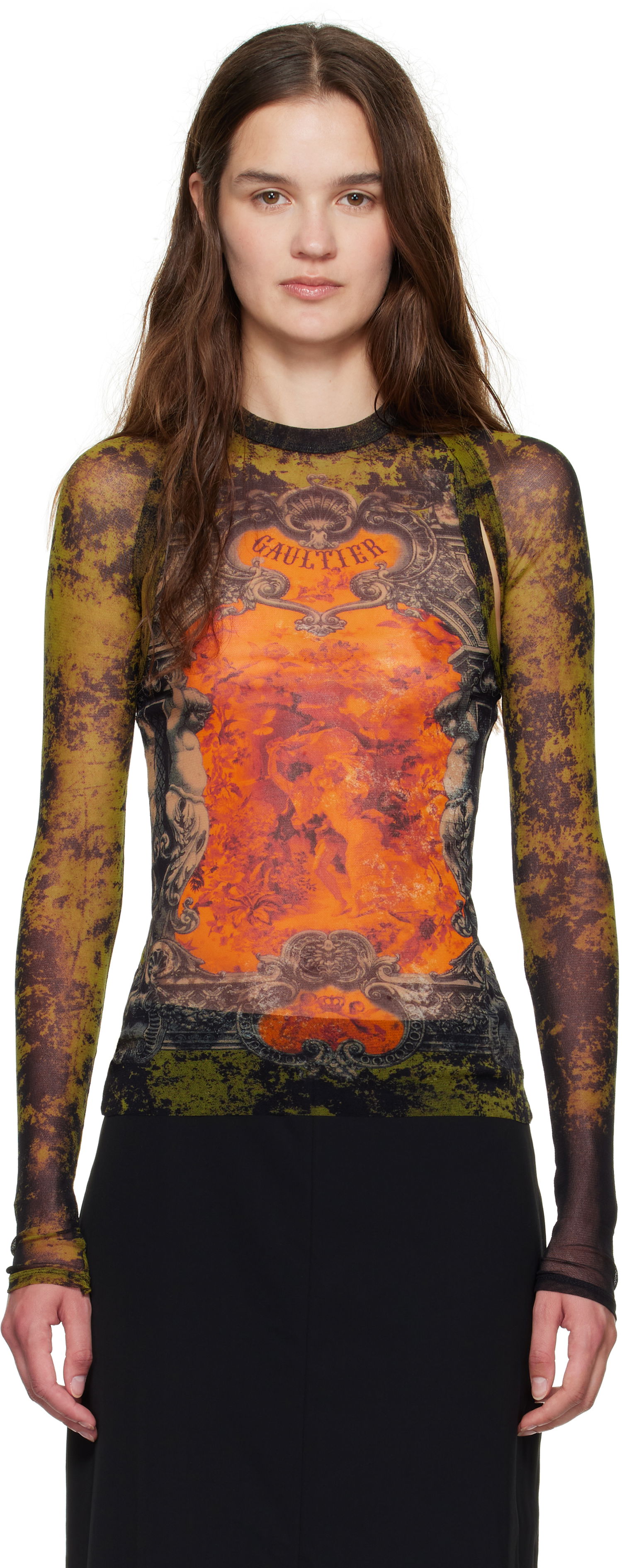 Majica Jean Paul Gaultier Jean Paul Gaultier 'The Médaillon' Print Mesh Top Zelena | 25/03-W-TO303-M006P-004115, 0
