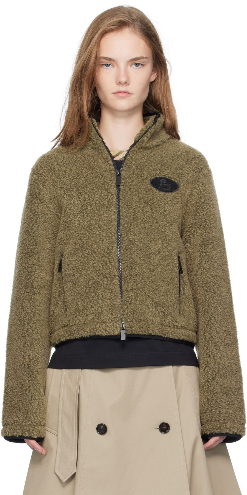 Jakna Burberry Burberry Cropped Fleece Jacket Zelena | 8109274