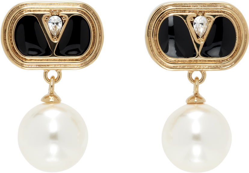 Uhani Valentino Valentino Garavani Gold-Tone & Pearl Ovalette Earrings Bela | 7Y2J0X91NBS