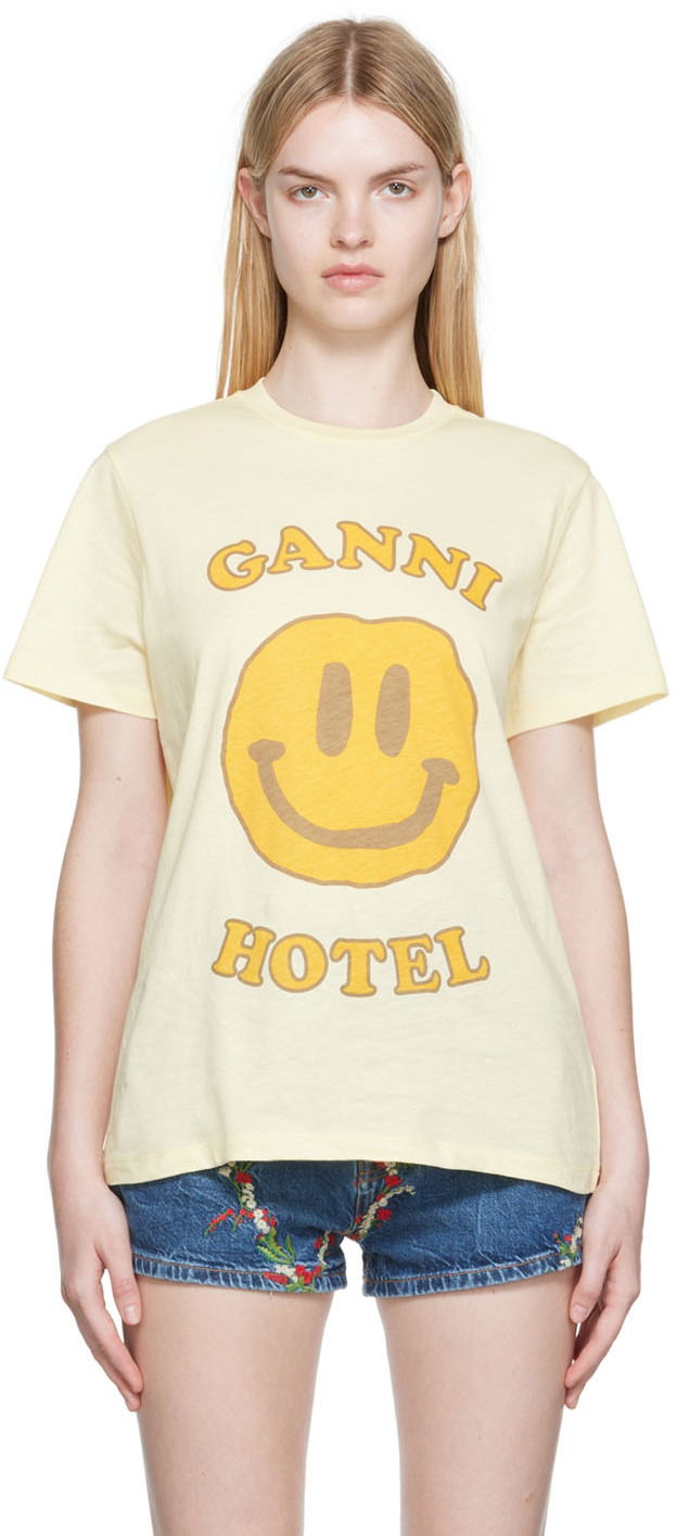 Majica GANNI GANNI Smiley Hotel Graphic T-Shirt Bež | T3224