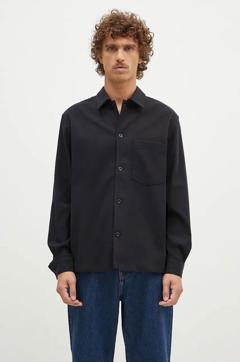 Srajce NORSE PROJECTS LS Shirt Carsten Cotton Wool Regular Črna | N40.0806.9999