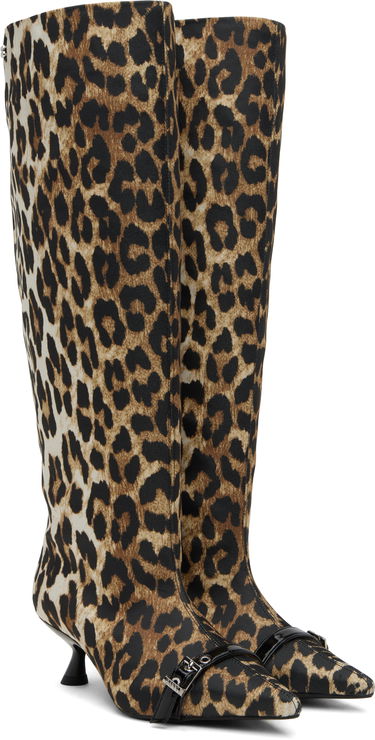 Modni dodatki GANNI GANNI Slouchy Leopard-Print Kitten Heel Boots Večbarvna | S2877, 3