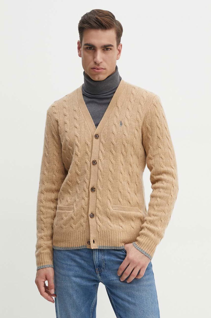 Pleteni pulover Polo by Ralph Lauren Cable-Knit Wool Cardigan Bež | 710949808