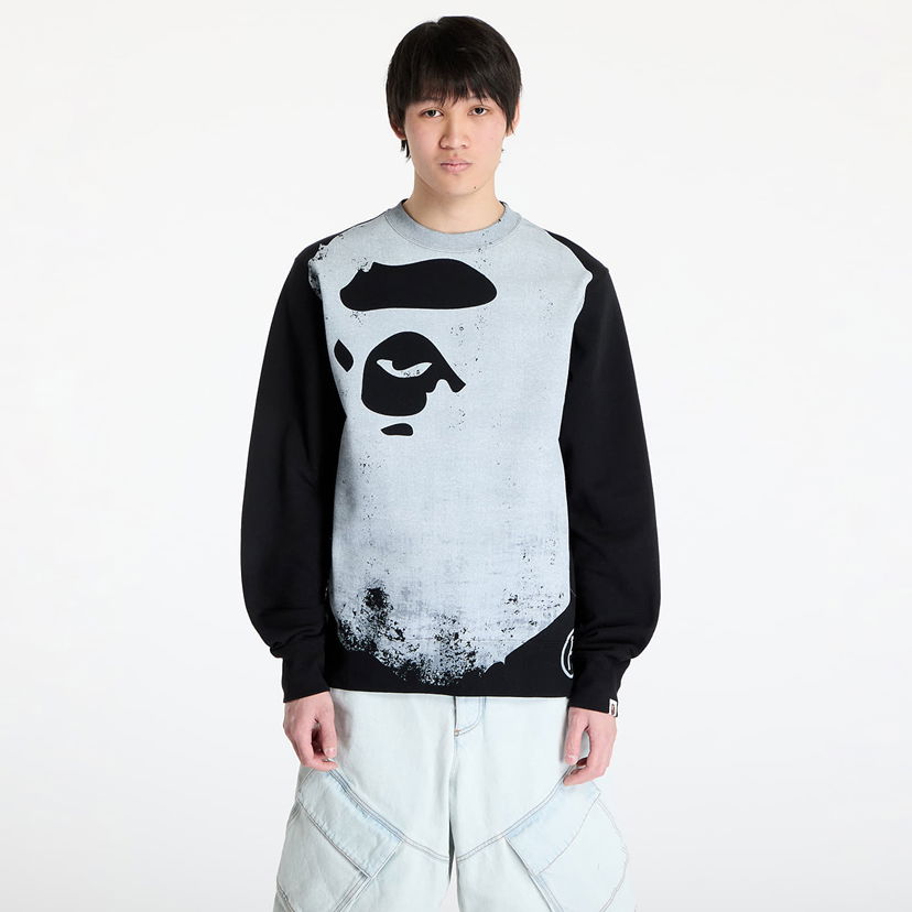 Pulover BAPE A BATHING APE Ape Head Over Print Crewneck Sweatshirt Črna | 001SWK801006M BLK