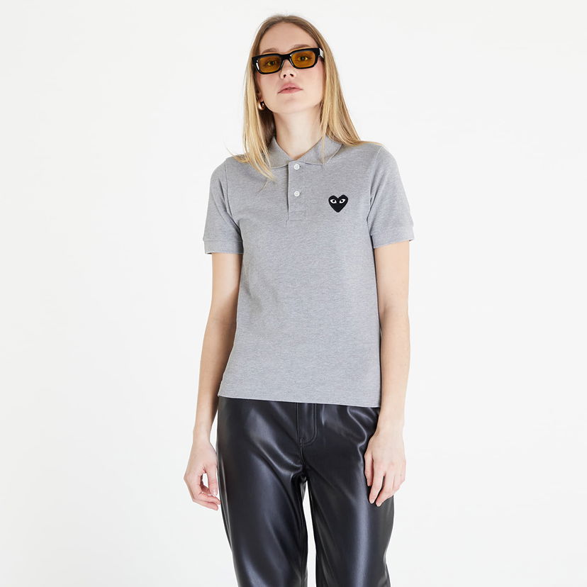 Majica Comme des Garçons PLAY Heart Logo Polo Short Sleeve Tee Siva | AZT077 Grey