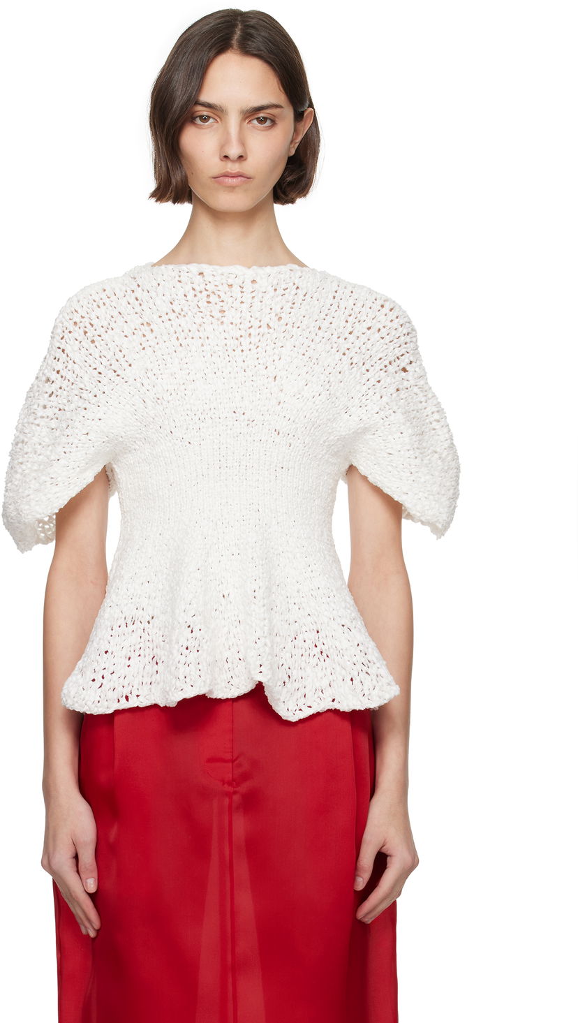 Pleteni pulover Khaite KHAITE Mathilde Peplum Knit Top Bela | 9812121