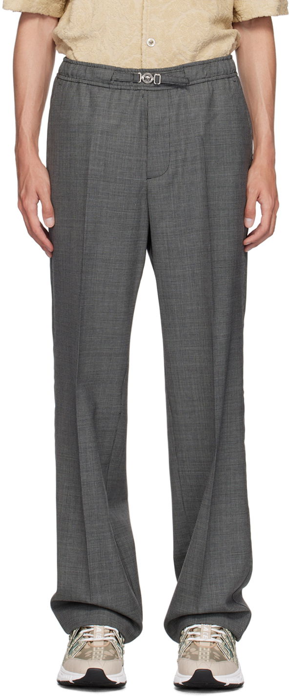 Hlače Versace Black & Gray Houndstooth Wool Trousers Siva | 1016236_1A11263