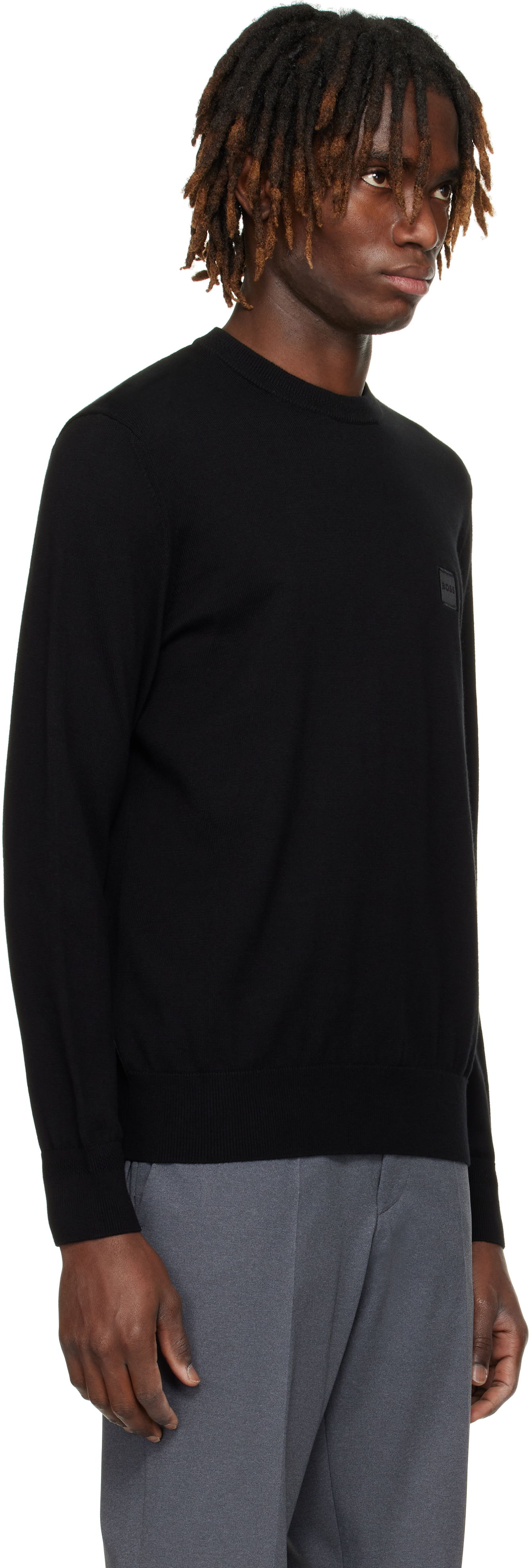 Pleteni pulover BOSS BOSS Cotton-Cashmere Regular-Fit Sweater Črna | 50527583, 1