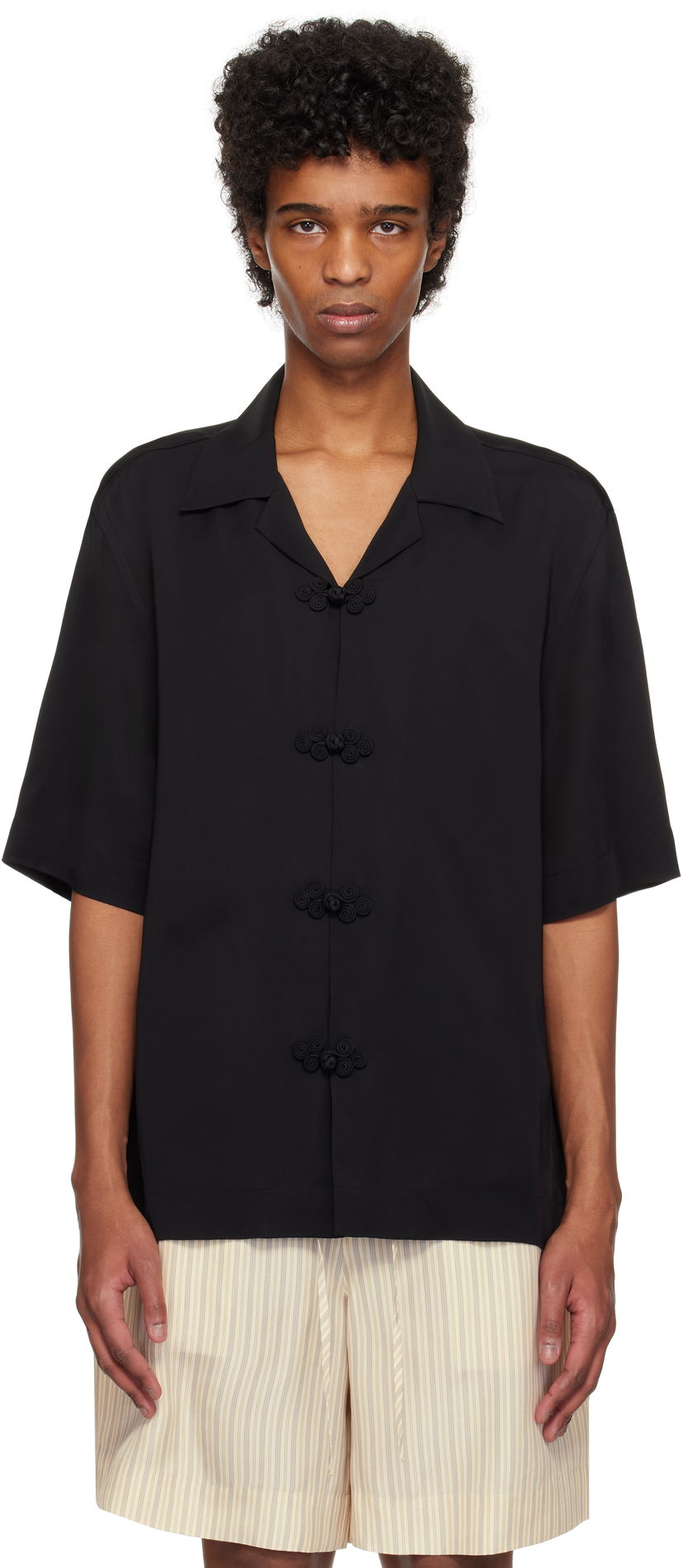 Srajce Róhe Róhe Knotted Button Short Sleeve Shirt Črna | 314-19-083
