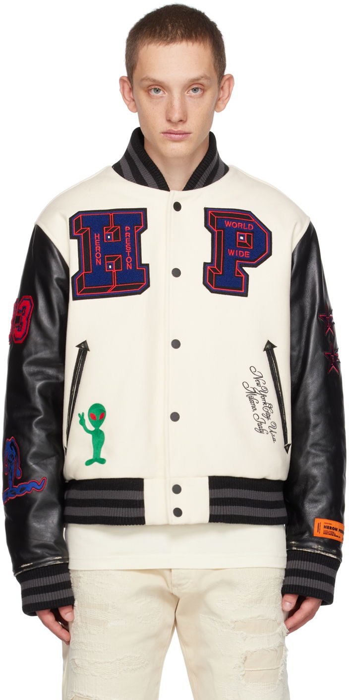 Jakna HERON PRESTON Varsity Bomber Jacket Bela | HMEK001F23FAB0010425, 0