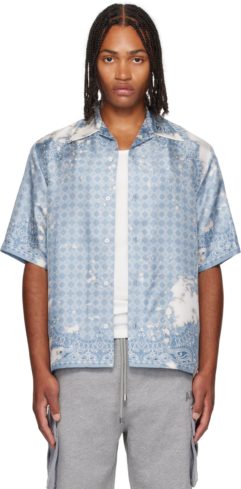 Srajce AMIRI Bleach Bandana Bowling Shirt Modra | AMSTCA1159