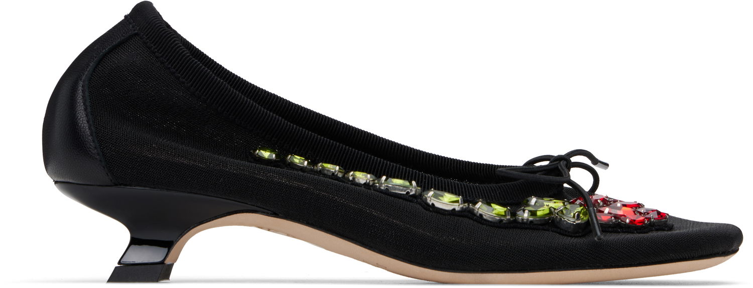 Superge in čevlji Simone Rocha Simone Rocha Embellished Flower Mesh Ballerina Heels Črna | LH15B 0804, 0