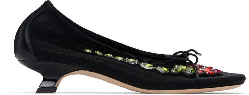 Superge in čevlji Simone Rocha Simone Rocha Embellished Flower Mesh Ballerina Heels Črna | LH15B 0804