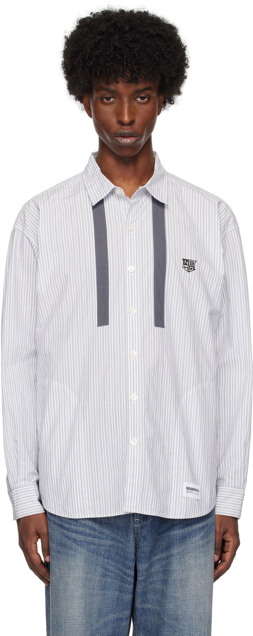 Srajce Neighborhood Tie Long Sleeve Shirt Bela | 242AQNH-SHM01