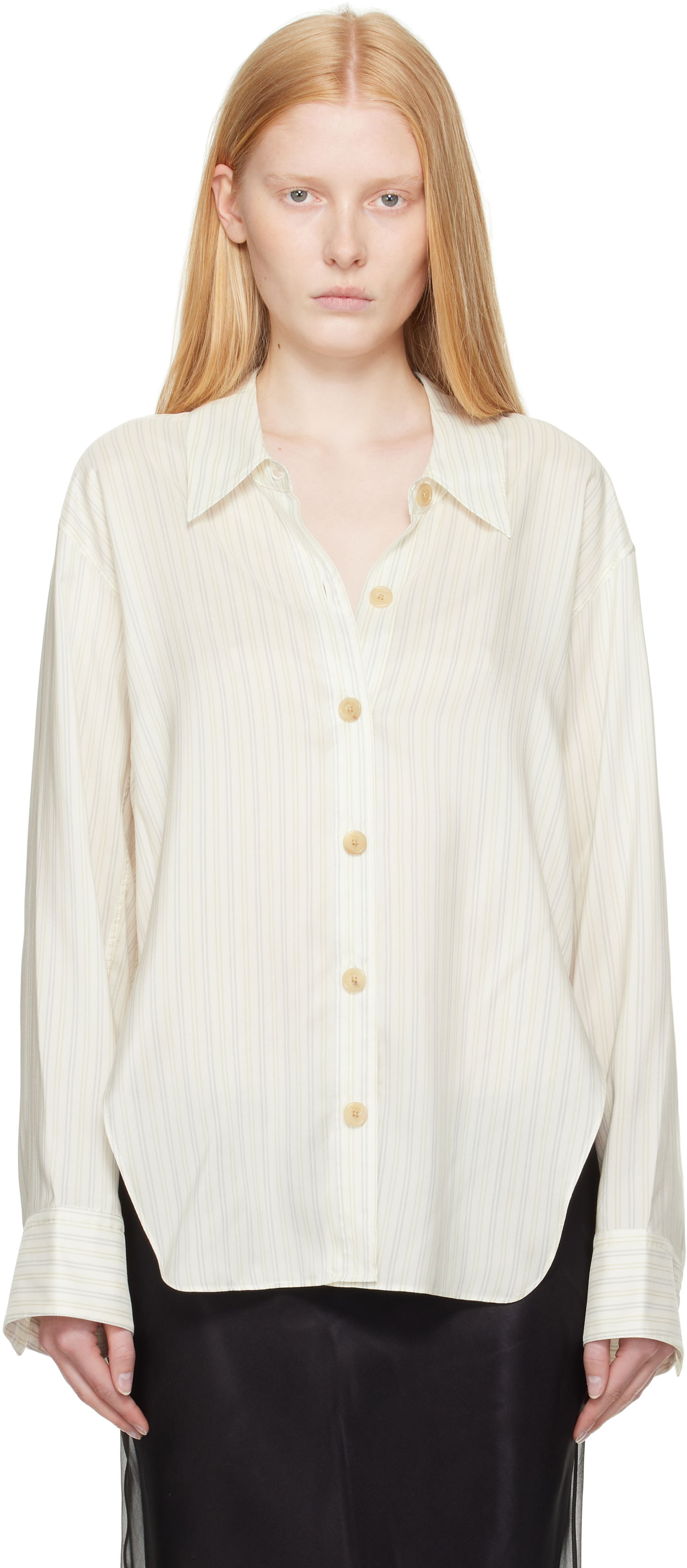Srajce Khaite Khaite Herschel Striped Button-Down Shirt Bela | 23793003, 0