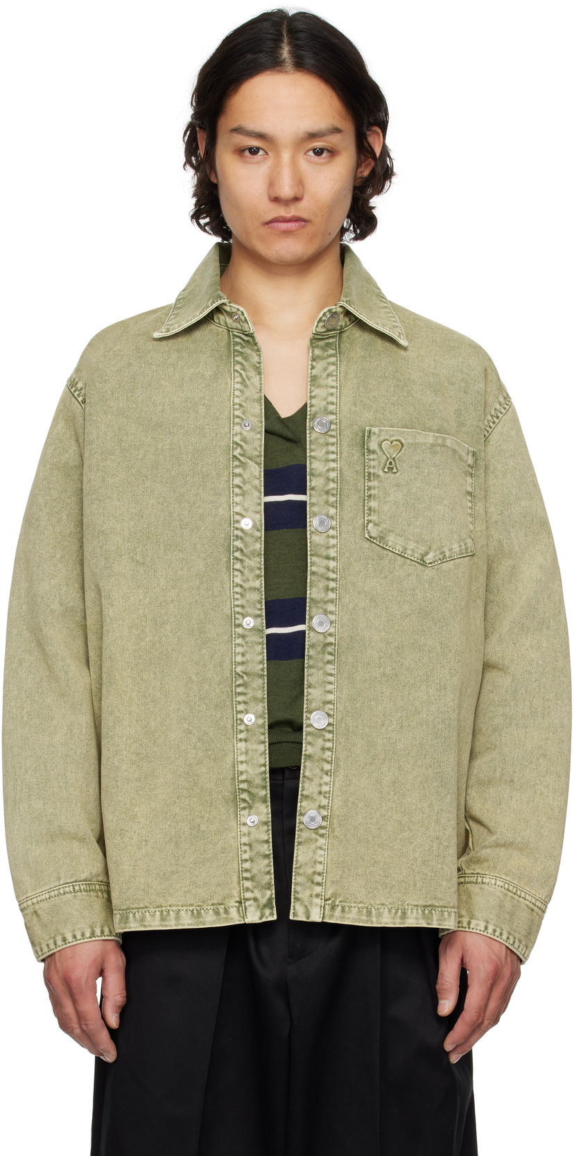 Srajce AMI AMI Paris Cotton Ami de Coeur Denim Overshirt Zelena | HJK273.DE0064