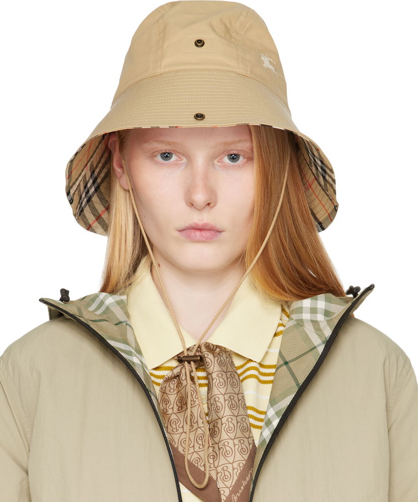 Klobuk Burberry Burberry Check Brim Gabardine Bucket Hat Bež | 8112365