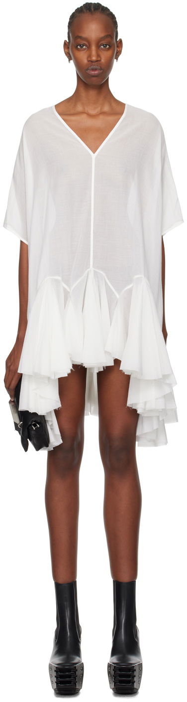 Obleke Rick Owens Rick Owens Divine Asymmetrical Ruffle Mini Dress Bela | RP01D2572 U, 0