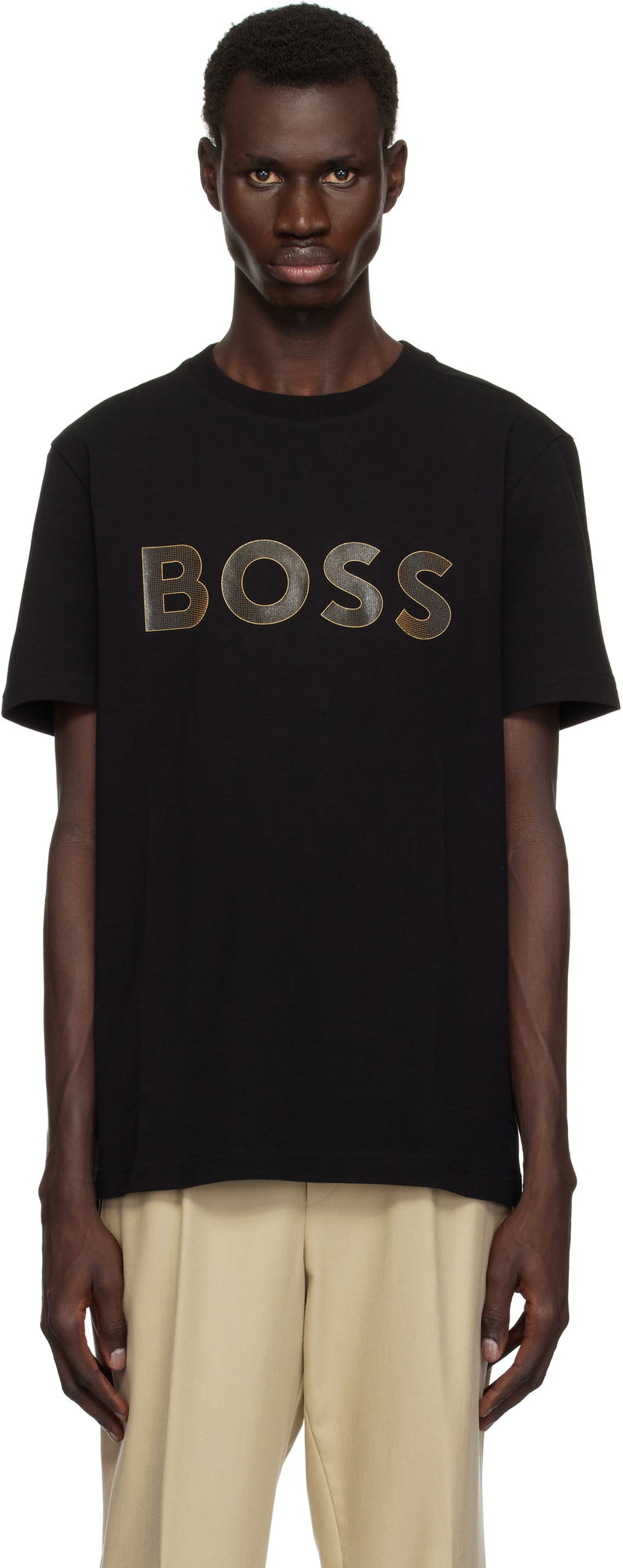 Majica BOSS Stretch-Cotton Large Logo T-shirt Črna | 50535170