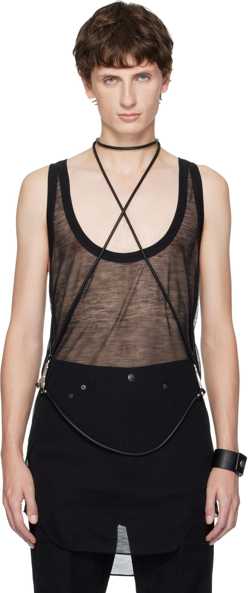 Majica brez rokavov Rick Owens Concordians Sheer Cord Harness Tank Top Črna | RR02E1453 LBL