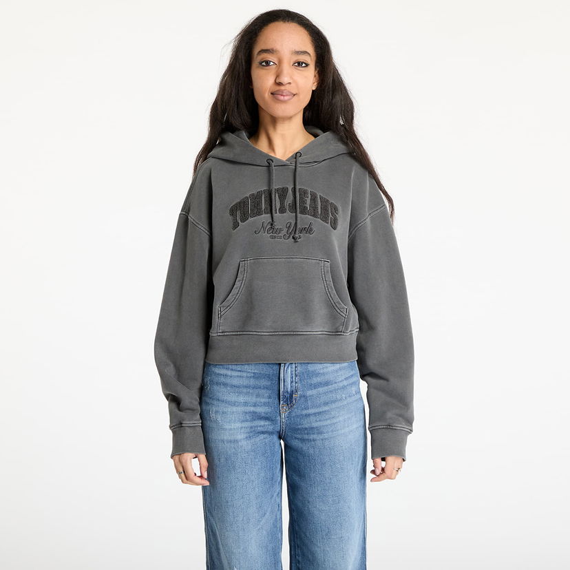 Pulover Tommy Hilfiger Tommy Jeans Boxy Crop Varsity Hoodie Siva | DW0DW19413 BDS